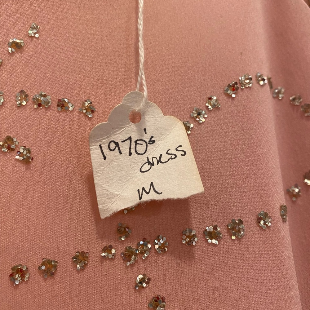 1970’s Pink Long Sleeve Glitter Maxi Evening Prom Dress - Picture 6 of 13
